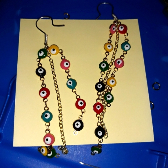 Handmade Evil Eyes Chain Earring - Picture 3 of 3